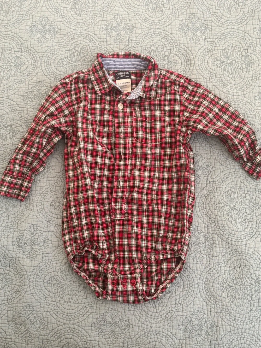 OshKosh Red Plaid Long-Sleeve Baby Bodysuit Shirt 24Month